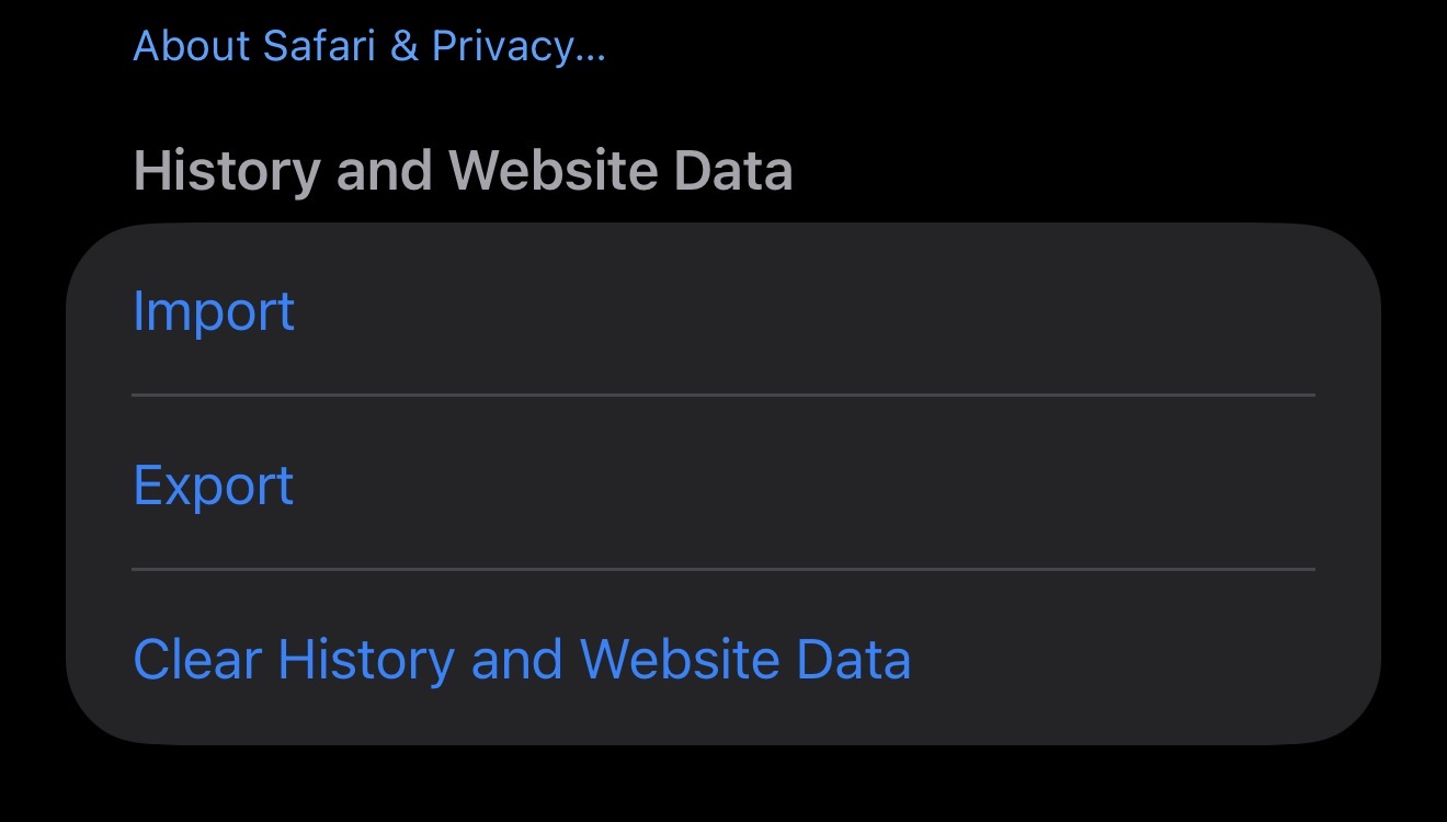 iOS Settings → Safari → Clear History and Website Data option
